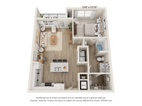 Floor plan for 1 bed, 1 bath, 825 sqft